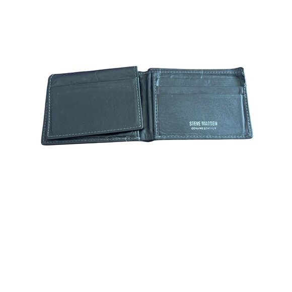 Steve Madden Genuine Leather Black Bifold Wallet Multiple Card Slots Slim Design - Picture 5 of 7